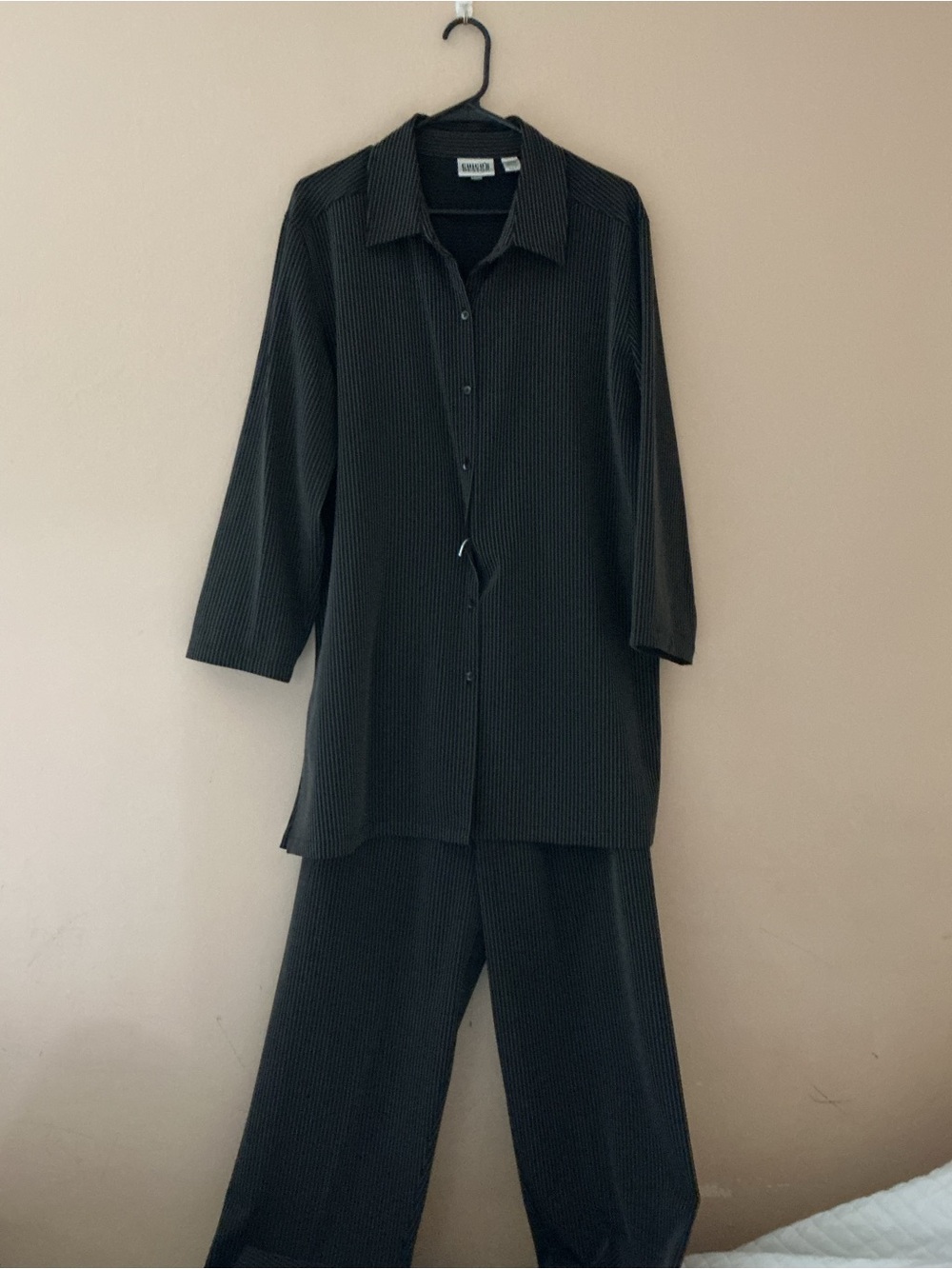 Chico's Black Ribbed Button-Front Tunic & Wide-Leg Pants Set